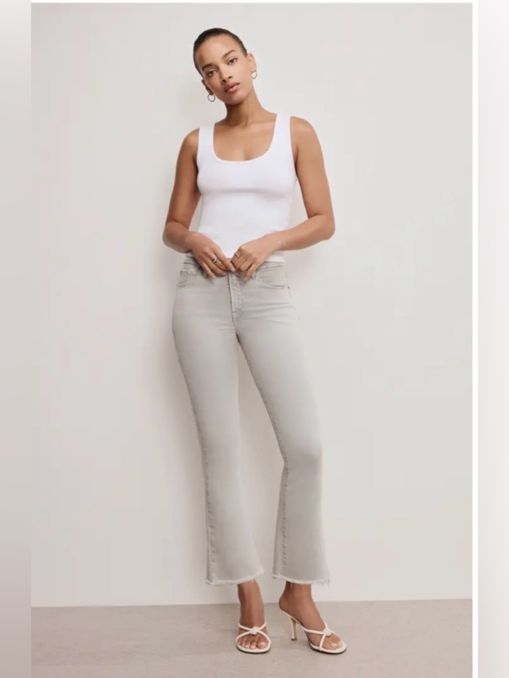 $169 MSRP NWT Soft-Tech Good Legs Frayed Crop Mini Bootcut Jeans size 15